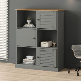 Bookcase Grey Solid pine wood, engineered wood, metal Tall