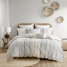 Full Queen Cotton Printed Duvet Cover Set With Chenille (Option: Multicolor)