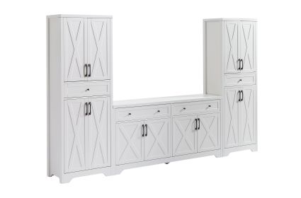 TV Cabinet Set Multifunctional TV Wall, One TV Cabinet And Two Sideboards For Living Room, White,  108.7L X 15W X 68H. (Option: White)